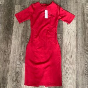 Red shirt sleeve sheath dress